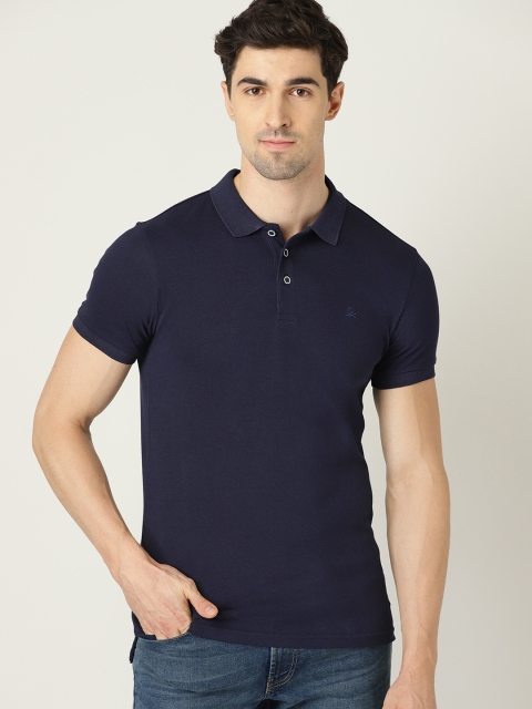 

United Colors of Benetton Men Navy Blue Solid Polo Collar T-shirt
