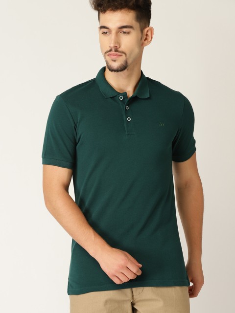 

United Colors of Benetton Men Green Solid Polo Collar T-shirt