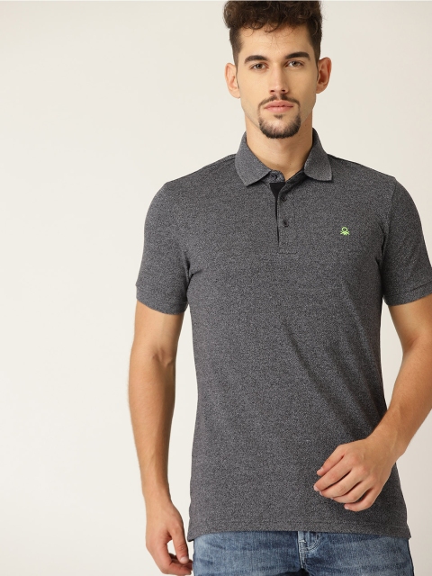 

United Colors of Benetton Men Charcoal Grey Solid Polo Collar T-shirt