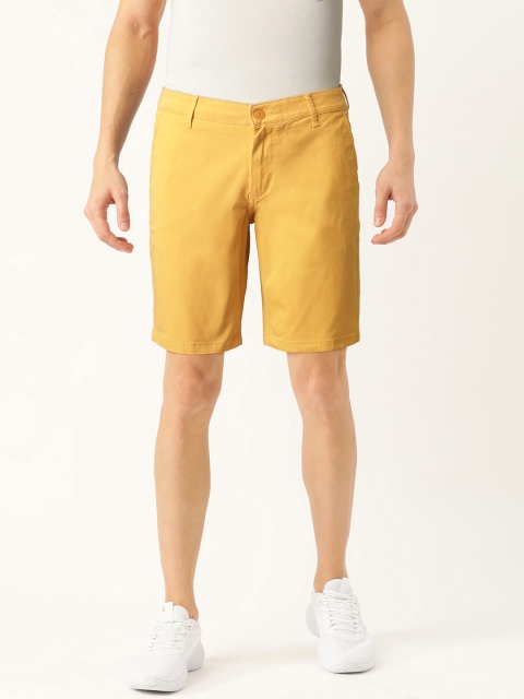 

United Colors of Benetton Men Mustard Yellow Solid Slim Fit Regular Shorts