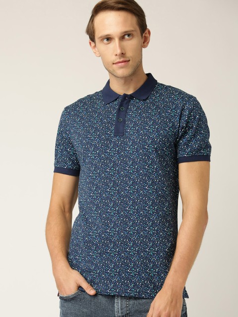 

United Colors of Benetton Men Navy Blue Printed Polo Collar T-shirt