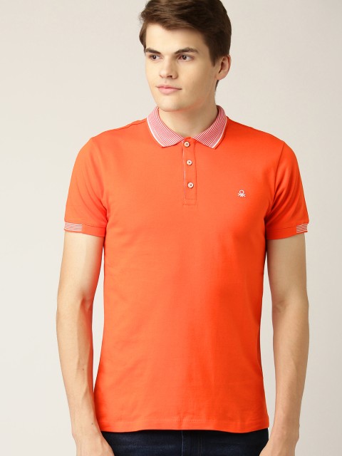 

United Colors of Benetton Men Orange Solid Polo Collar T-shirt