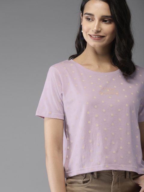 

Moda Rapido Women Lavender Printed Round Neck T-shirt