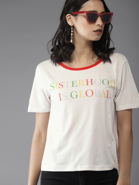 

Moda Rapido Women White Printed Round Neck T-shirt