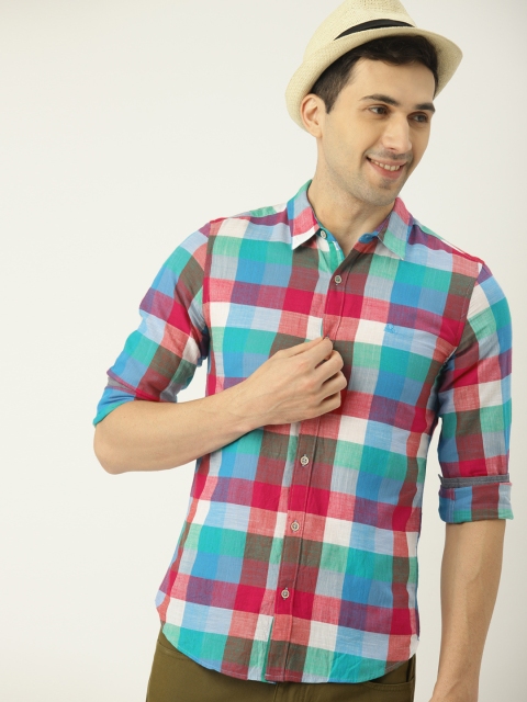 

United Colors of Benetton Men Blue & Red Regular Fit Checked Casual Shirt