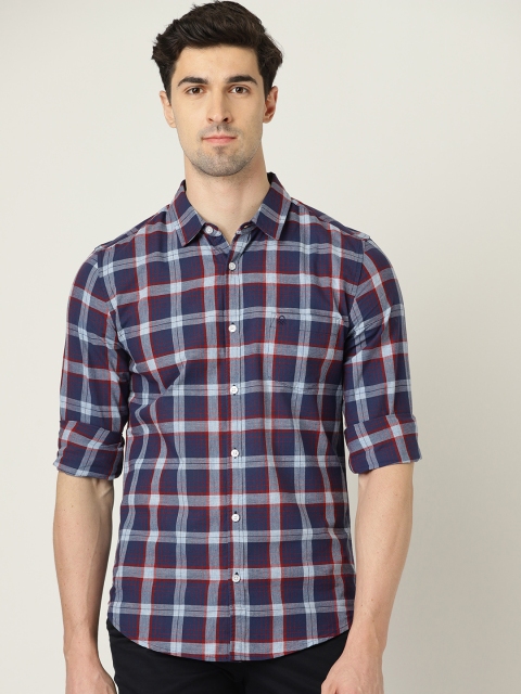 

United Colors of Benetton Men Blue & Red Slim Fit Checked Casual Shirt