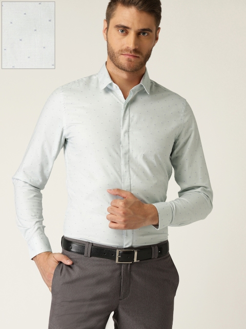 

United Colors of Benetton Men Green Slim Fit Self Design Formal Shirt