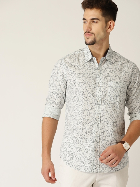 

United Colors of Benetton Men White & Navy Blue Slim Fit Printed Casual Shirt