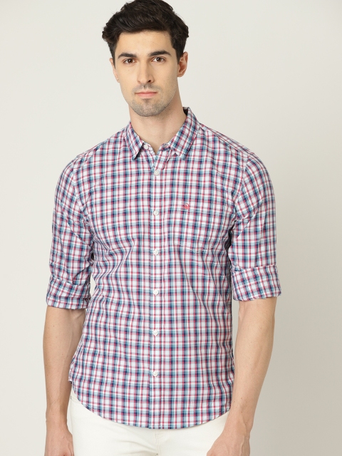 

United Colors of Benetton Men White & Blue Slim Fit Checked Casual Shirt