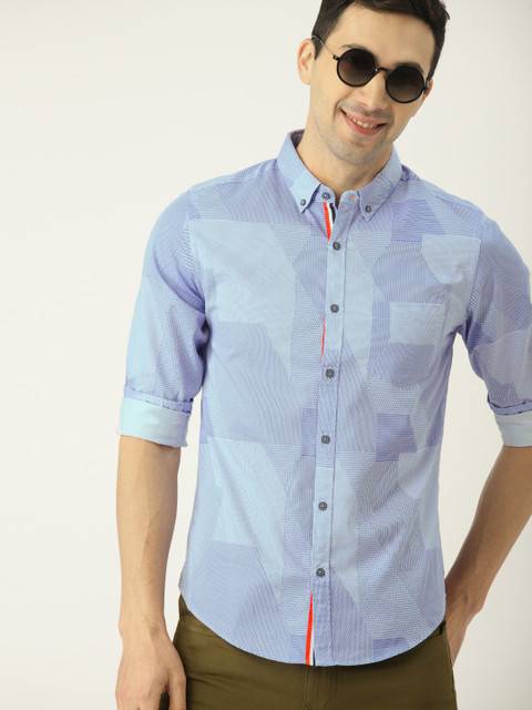 

United Colors of Benetton Men Blue & White Regular Fit Printed Casual Shirt
