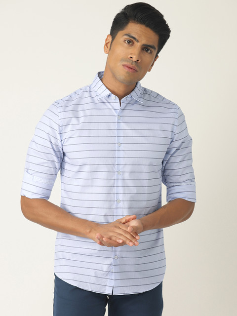

United Colors of Benetton Men Blue & Grey Striped Casual Shirt