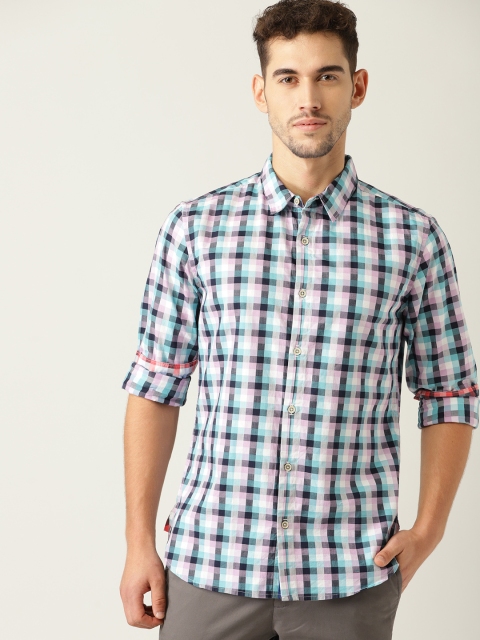 

United Colors of Benetton Men Blue & Purple Regular Fit Checked Casual Shirt