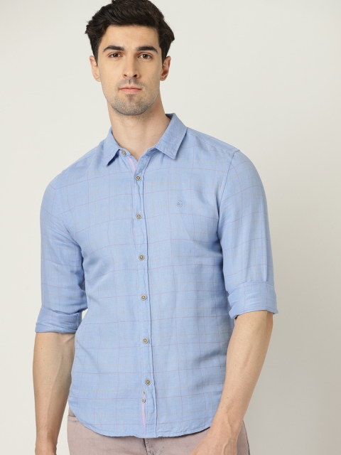 

United Colors of Benetton Men Blue Slim Fit Checked Casual Shirt
