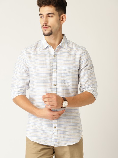 

United Colors of Benetton Men White & Blue Striped Slim Fit Casual Shirt