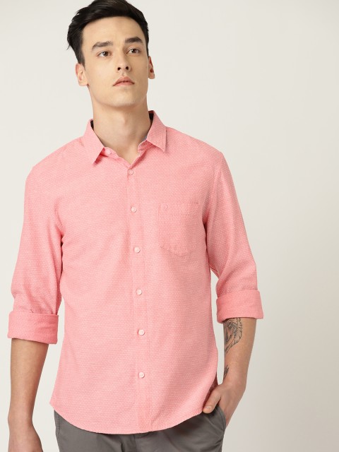 

United Colors of Benetton Men Peach-Coloured Slim Fit Self Design Casual Shirt