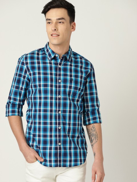

United Colors of Benetton Men Blue & White Slim Fit Checked Casual Shirt