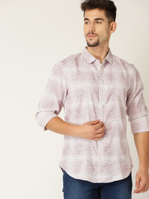 

United Colors of Benetton Men White & Maroon Slim Fit Checked Casual Shirt