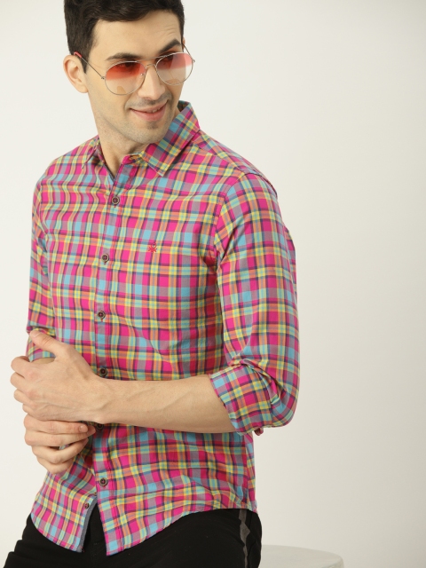 

United Colors of Benetton Men Pink & Green Regular Fit Checked Casual Shirt