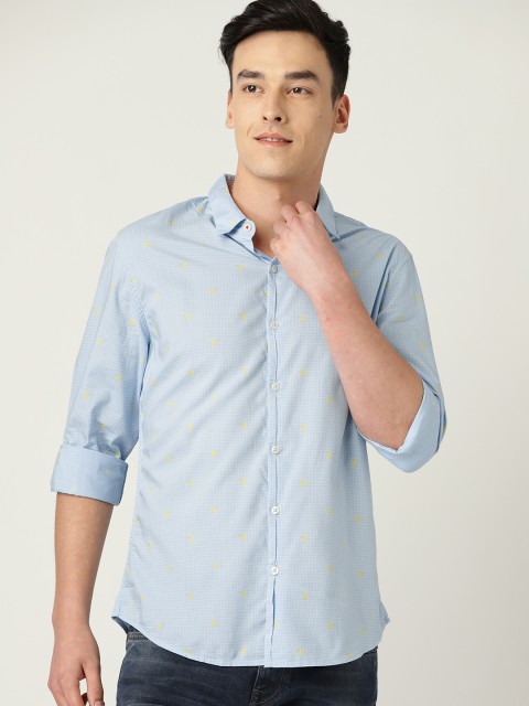 United Colors of Benetton Men Blue & Yellow Slim Fit Checked Casual Shirt
