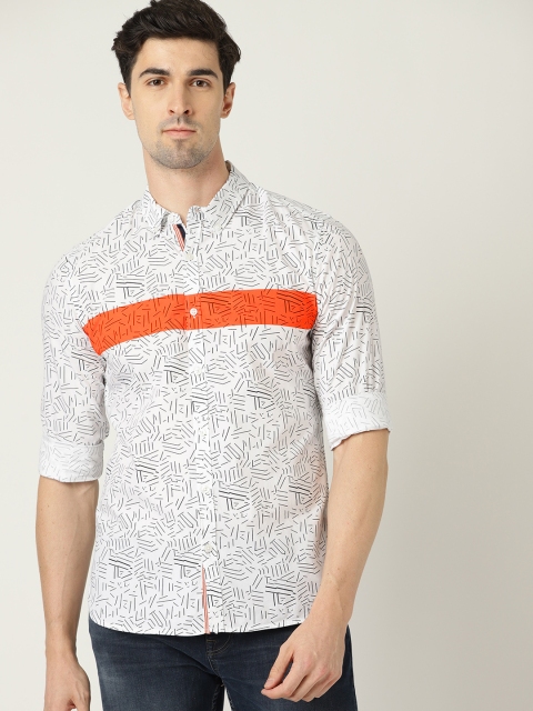 

United Colors of Benetton Men White & Black Slim Fit Printed Casual Shirt