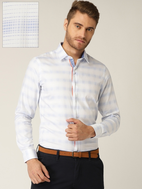 

United Colors of Benetton Men White & Blue Slim Fit Checked Formal Shirt