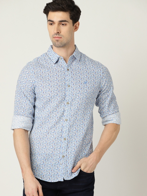 

United Colors of Benetton Men White & Blue Slim Fit Printed Casual Shirt