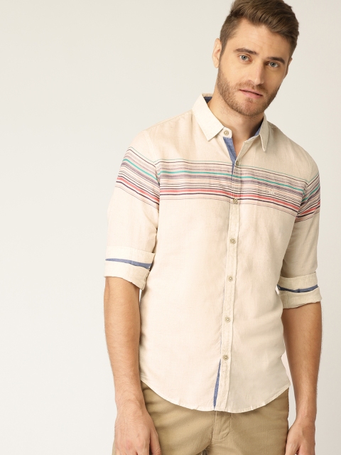 

United Colors of Benetton Men Beige Slim Fit Solid Casual Shirt