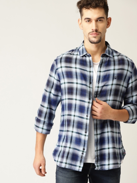 

United Colors of Benetton Men Blue Slim Fit Checked Casual Shirt
