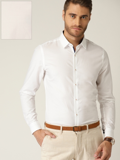 

United Colors of Benetton Men White Slim Fit Self Design Formal Shirt