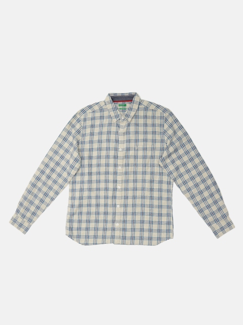 

United Colors of Benetton Men Beige & Blue Slim Fit Checked Casual Shirt