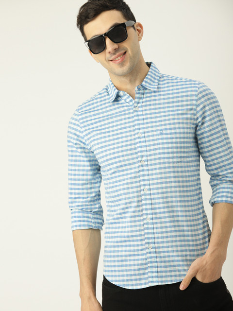 

United Colors of Benetton Men Blue & White Regular Fit Checked Casual Shirt