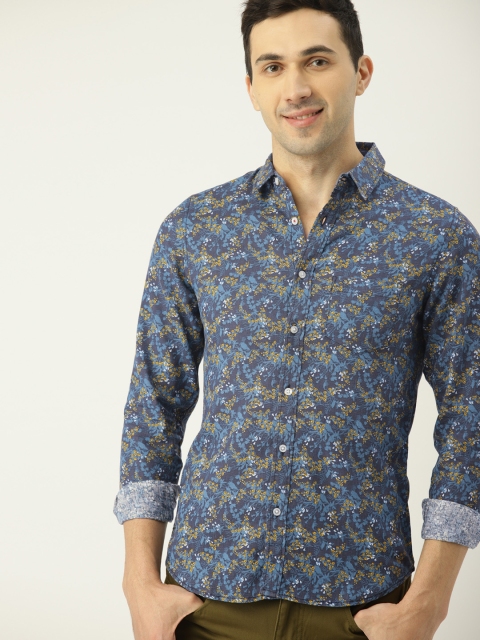 

United Colors of Benetton Men Blue & Mustard Regular Fit Printed Casual Shirt