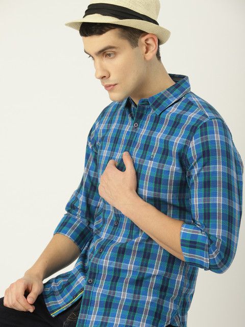 

United Colors of Benetton Men Blue & White Regular Fit Checked Casual Shirt
