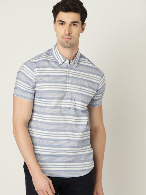 

United Colors of Benetton Men Blue & Off-White Slim Fit Striped Casual Shirt