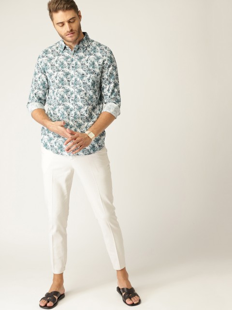 

United Colors of Benetton Men White & Green Printed Slim Fit Casual Shirt