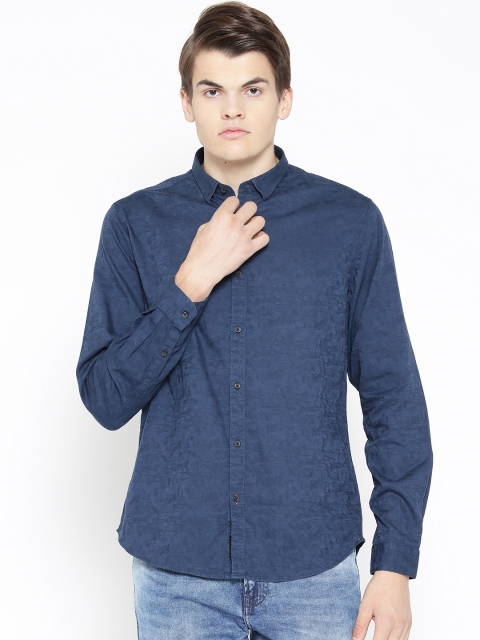 

Blackberrys Men Navy Blue Slim Fit Self Design Casual Shirt