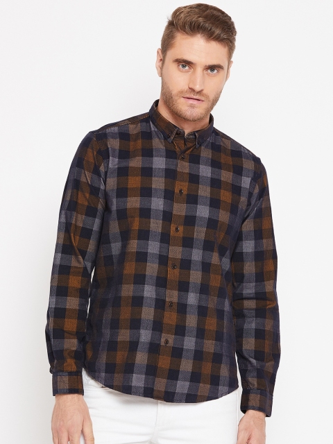

Blackberrys Men Navy Blue & Brown Slim Fit Checked Casual Shirt