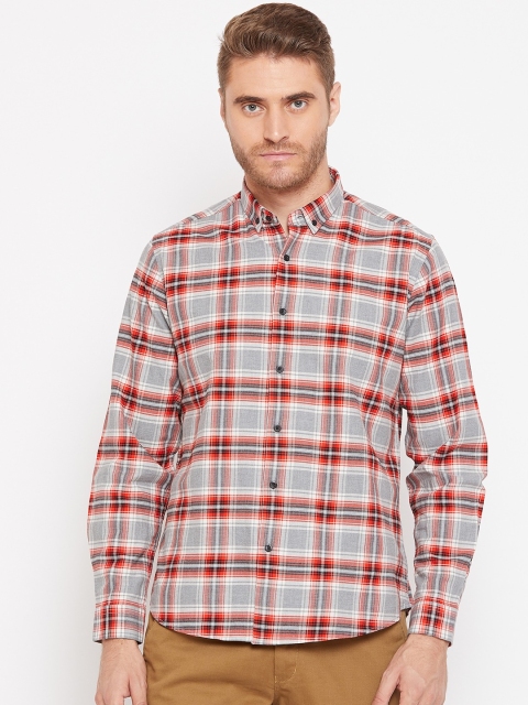 

Blackberrys Men Grey & Red Slim Fit Checked Casual Shirt