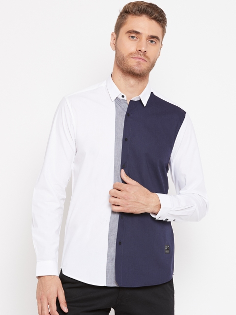 

Blackberrys Men White & Navy Slim Fit Colourblocked Casual Shirt