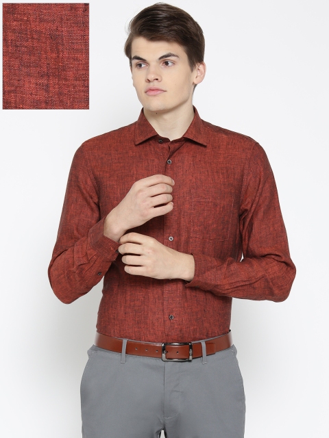 

Blackberrys Men Maroon Linen Slim Fit Solid Smart Casual Shirt, Red