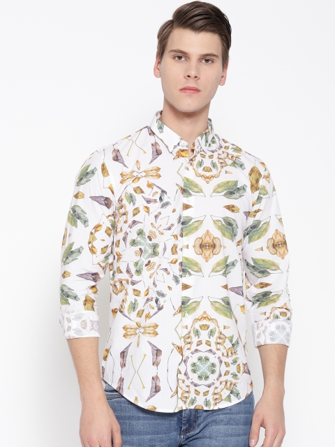 

Blackberrys Men White & Green Slim Fit Printed Casual Shirt
