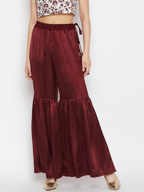 

studio rasa Women Maroon Solid Flared Palazzos
