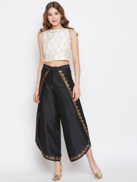

studio rasa Women Off-White Printed Top with Wrap Palazzo