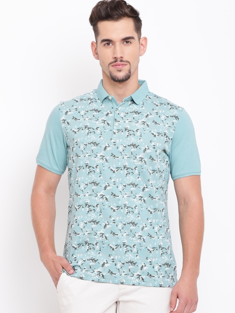 

Blackberrys Men Sea Green & White Printed Polo Collar T-shirt