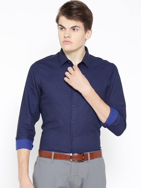 

Blackberrys Men Navy Blue Trim Fit Self Design Formal Shirt