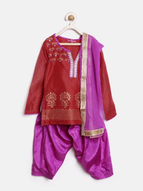 

BIBA Girls Maroon & Purple Printed Salwar Kurta with Dupatta