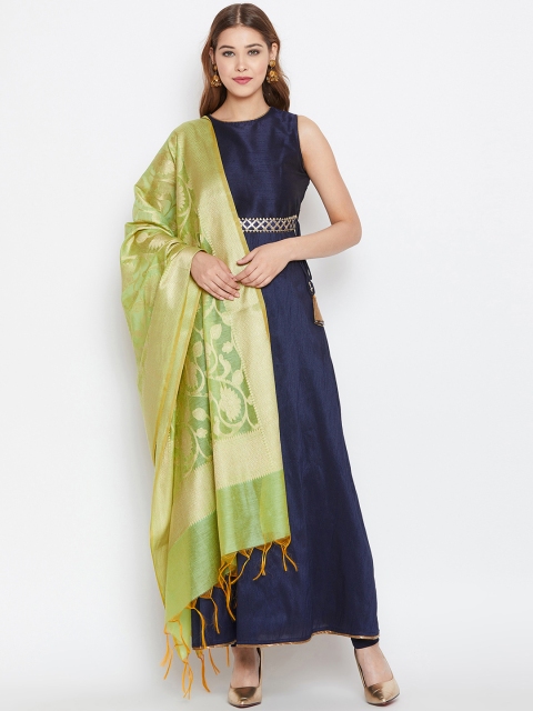 

studio rasa Women Navy Blue & Solid Kurta with Leggings & Green Dupatta