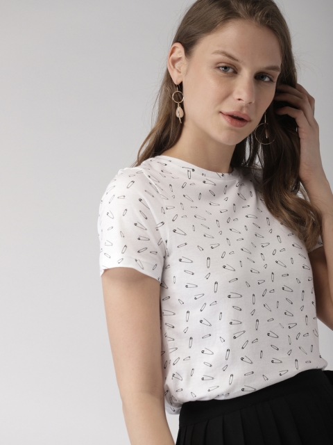 

Mast & Harbour Women White & Black Printed Round Neck T-shirt