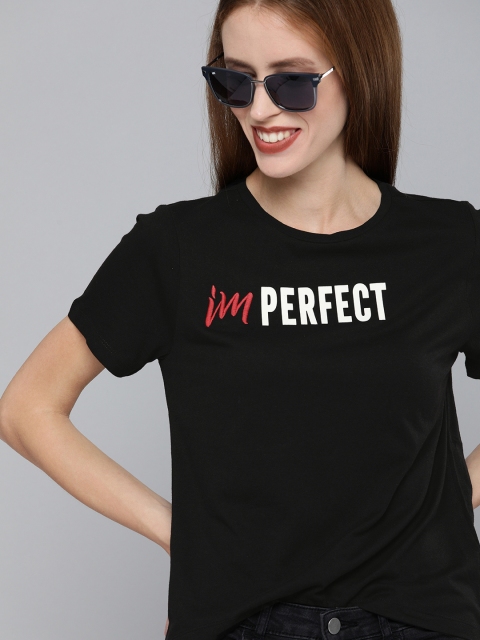 

Mast & Harbour Women Black Printed Round Neck T-shirt