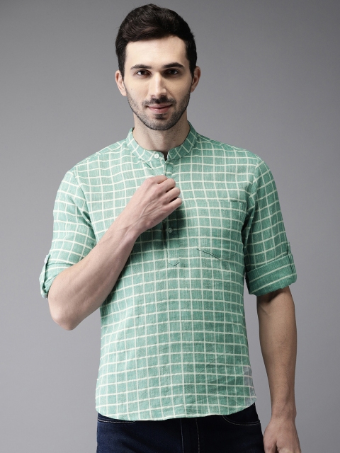 

Anouk Men Green & White Checked Straight Kurta
